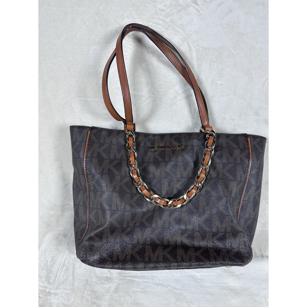 MICHAEL KORS MK Leather HARPER BROWN SIGNATURE MONOGRAM TOTE BAG PURSE